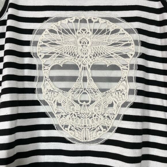 Hot Topic Black & White Striped Lace Sugar Skull Tank Top - Size Small - Hi-Low - Picture 4 of 7